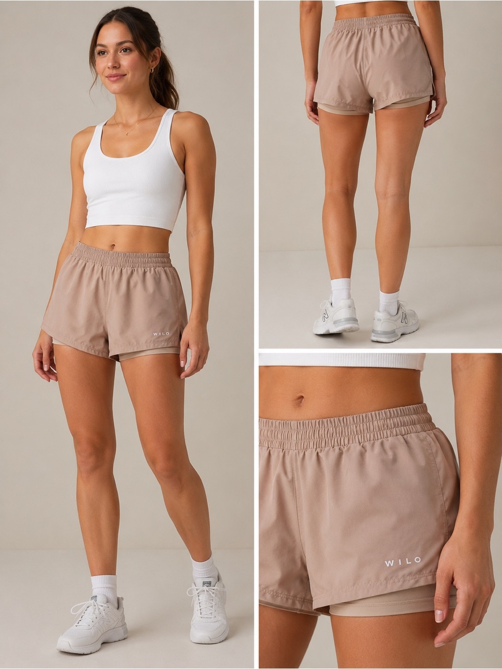 WILO The Label 2-in-1 Running Shorts Size Small Khaki Beige Lined Activewear